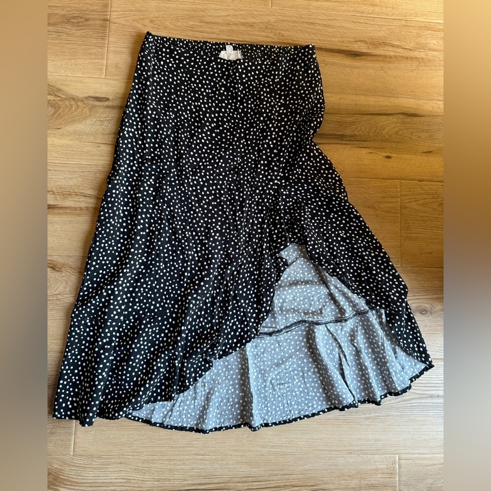 Pink Rose Asymmetrical Black and White Polka Dot Skirt